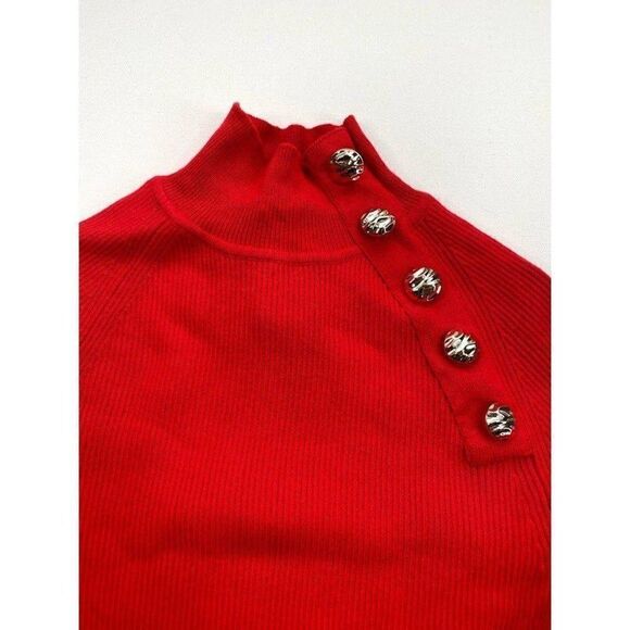 Anne Klein Sweater Top XS Red Mock Buttons - Picture 2 of 8